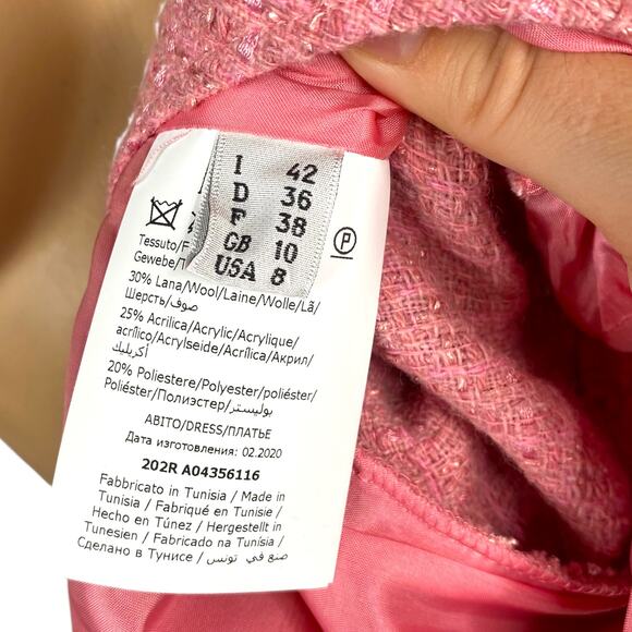 NWT Boutique Moschino $795 Fitted Pink Tweed Button Detail Sheath Dress SZ 8 - Picture 11 of 12